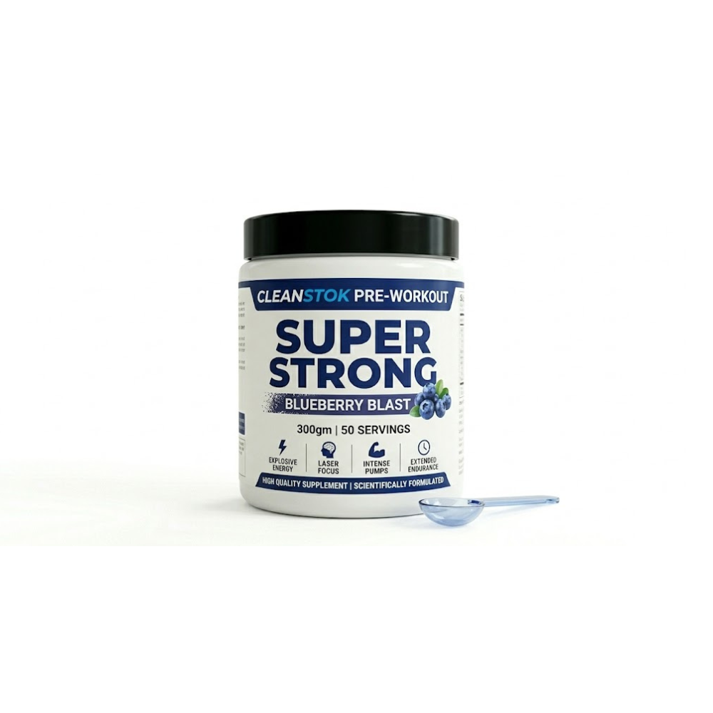 Cleanstok Pre-Workout SUPER STRONG (Blueberry Blast) 300gm | 50 Servings