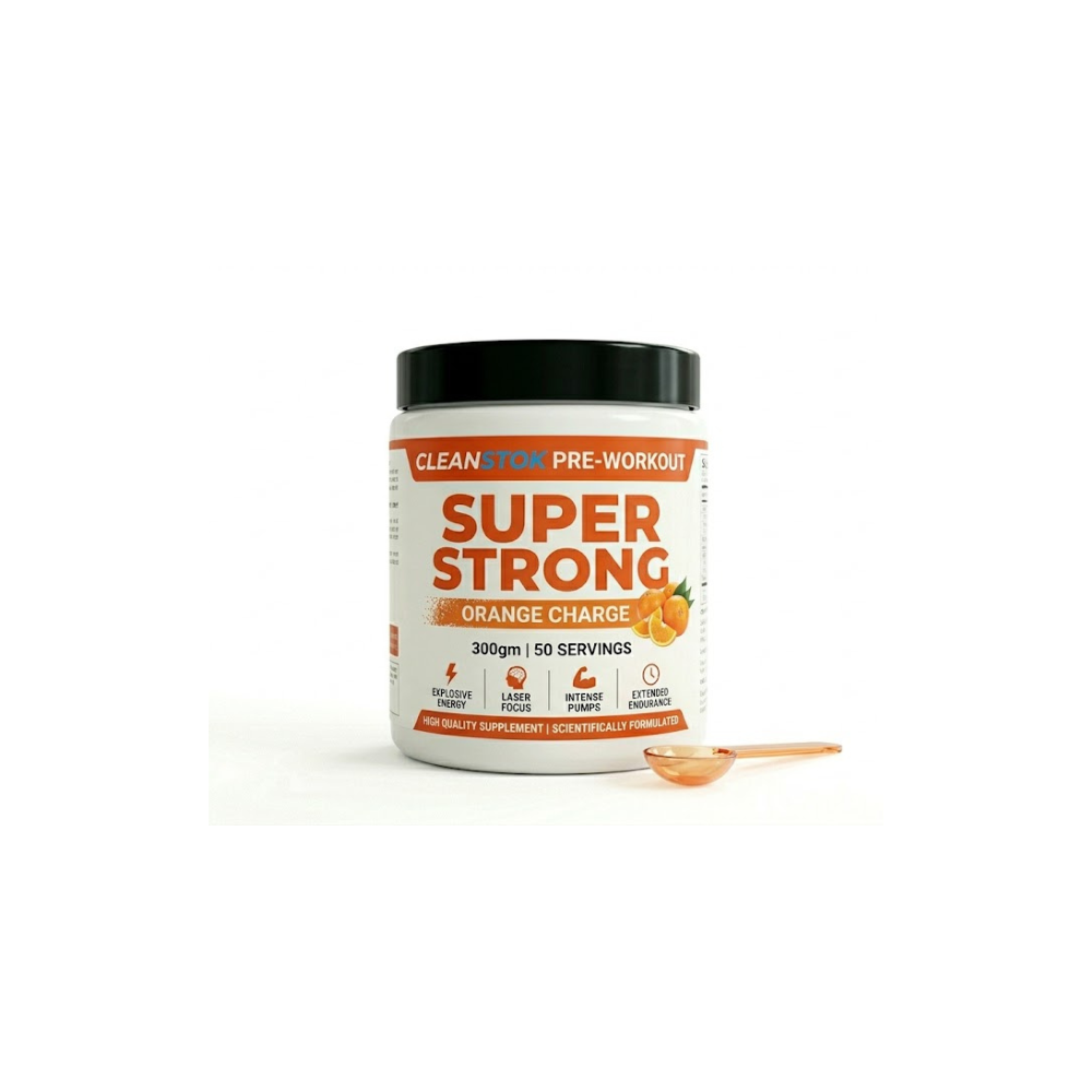 Cleanstok Pre-Workout SUPER STRONG (Orange Charge) 300gm (50 Servings)